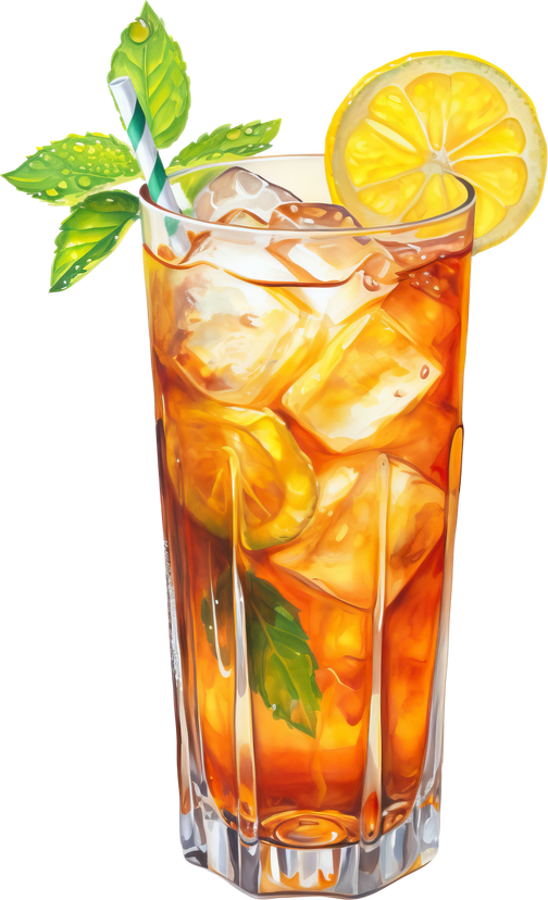 Watercolor of lemon iced tea isolated.